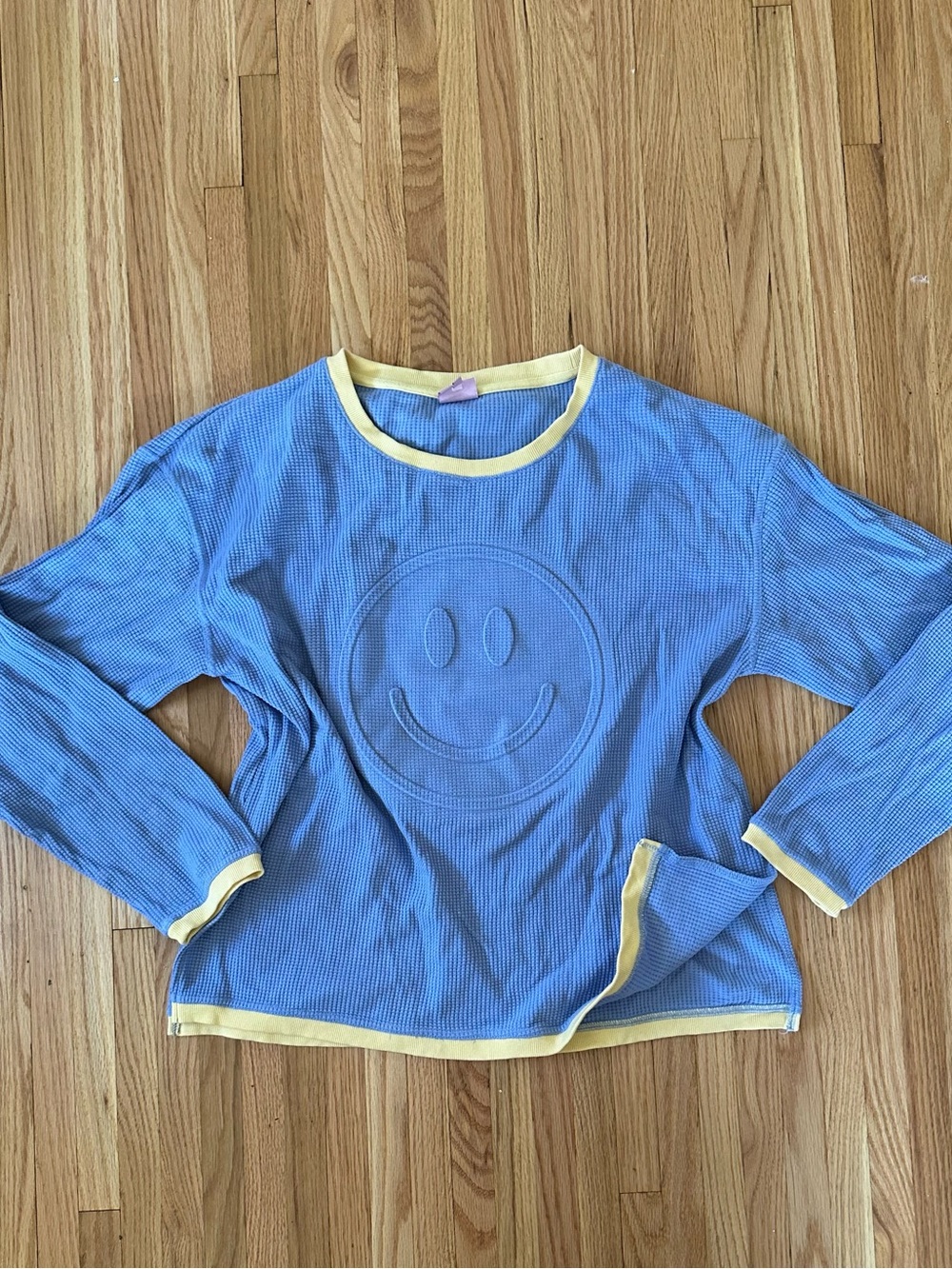 Jadelynn Brooke Sky Blue Waffle Pullover with Butter Yellow Trim